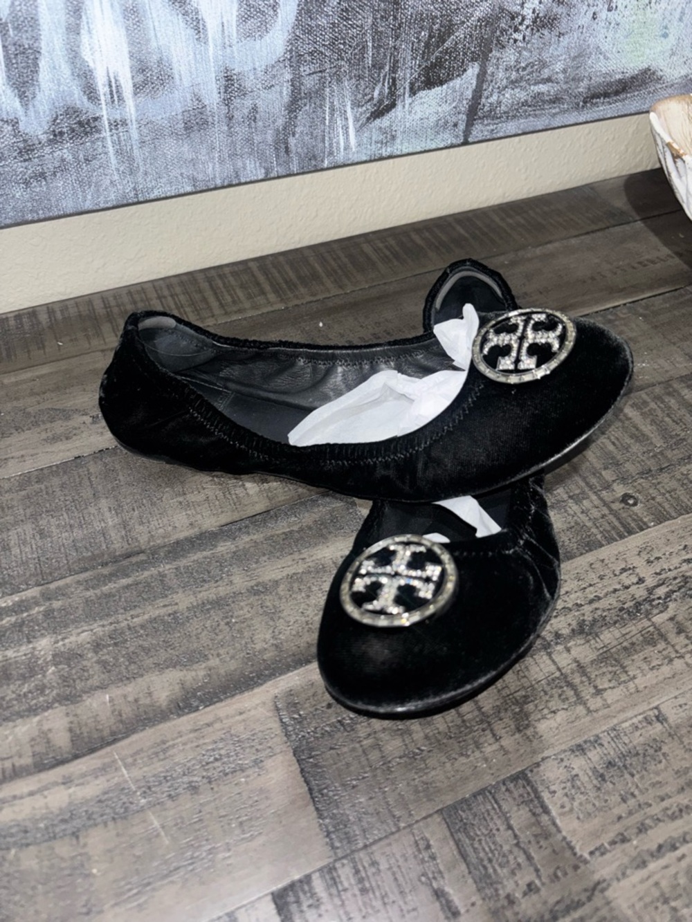 Tory Burch black velvet Reva ballet flats SZ 8 - Picture 3 of 8